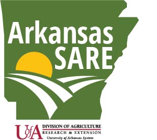 Arkansas Southern SARE Blog logo -state of arkansas shape outline with Arkansas SARE in white letters